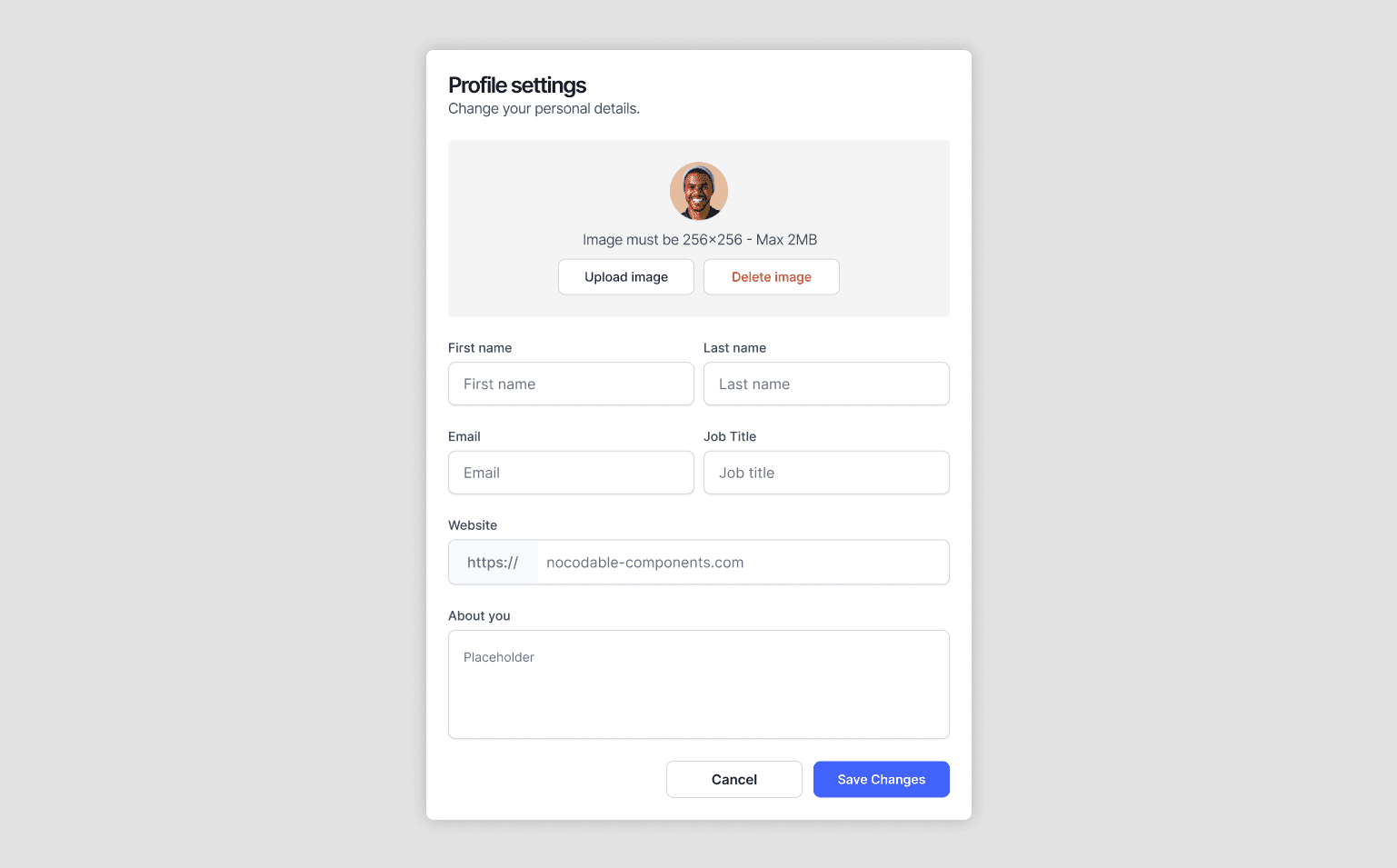Profile settings popup
