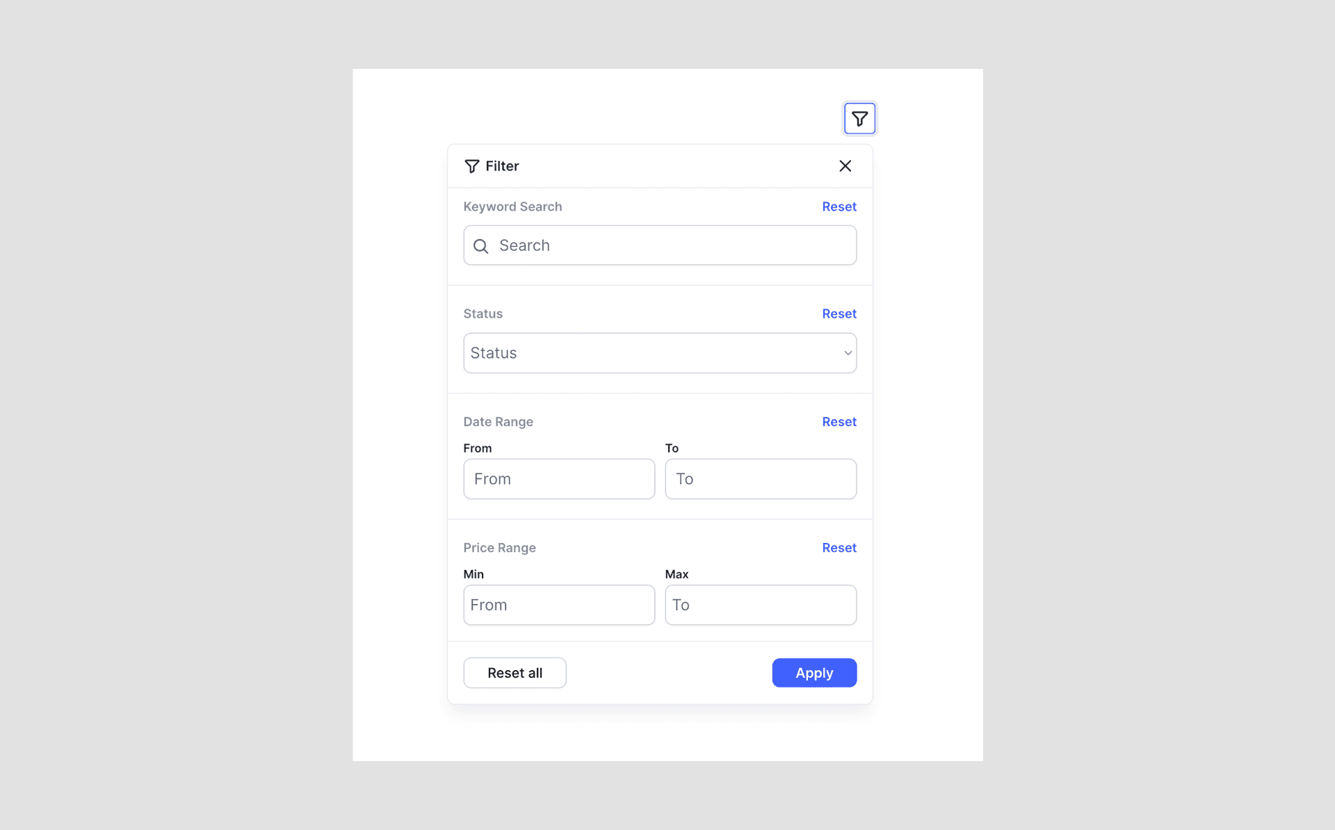 Filters UI Template 1