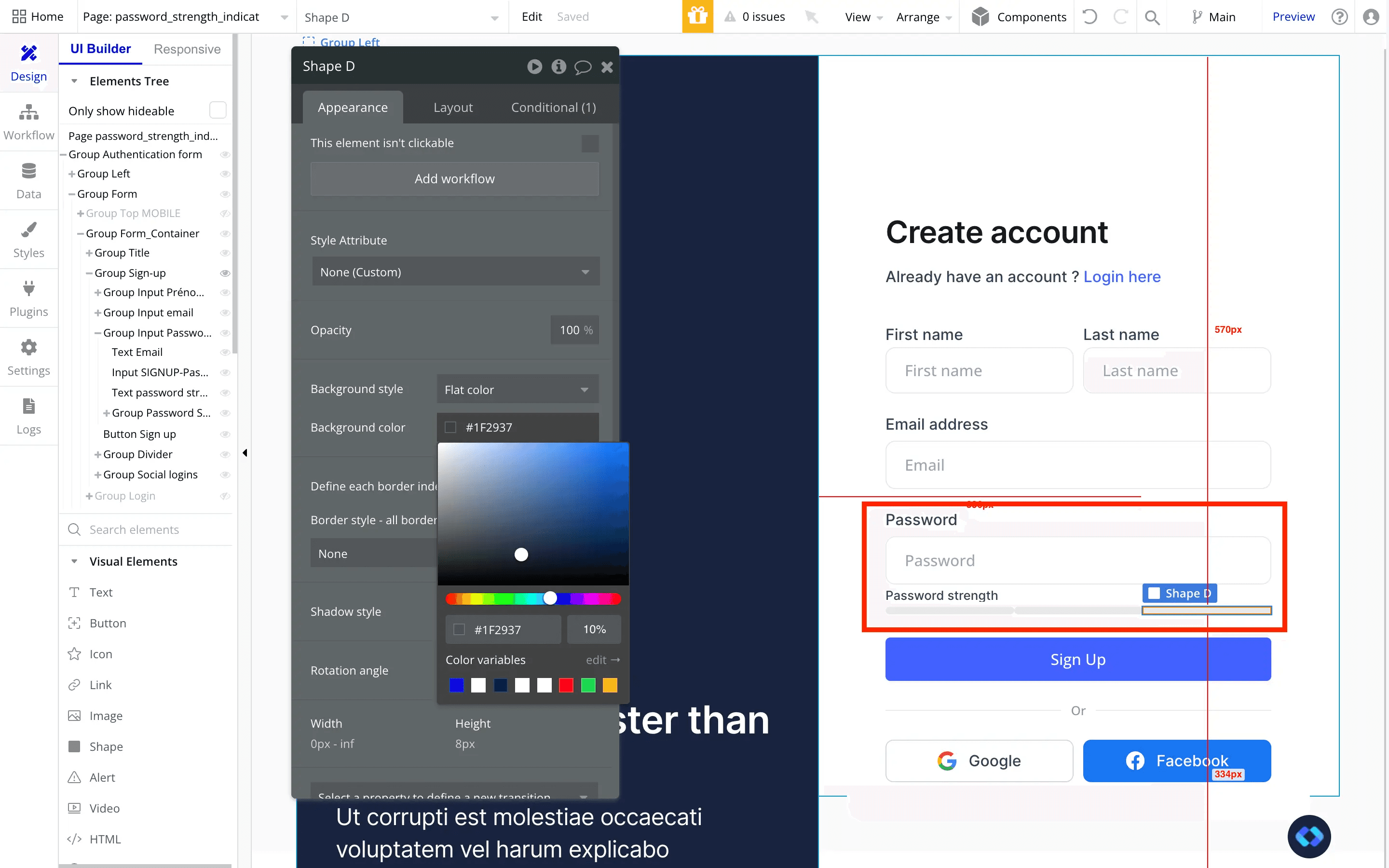 bubble.io password security check