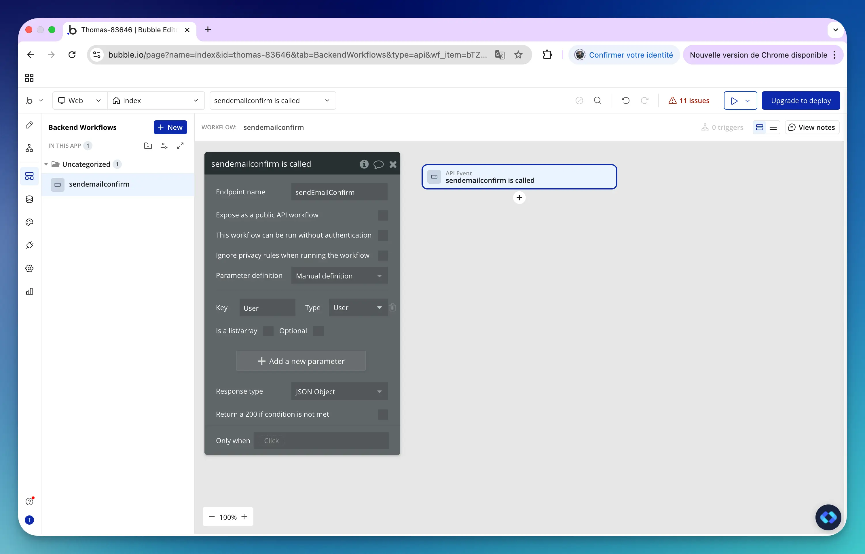 bubble.io email confirmation backend workflow