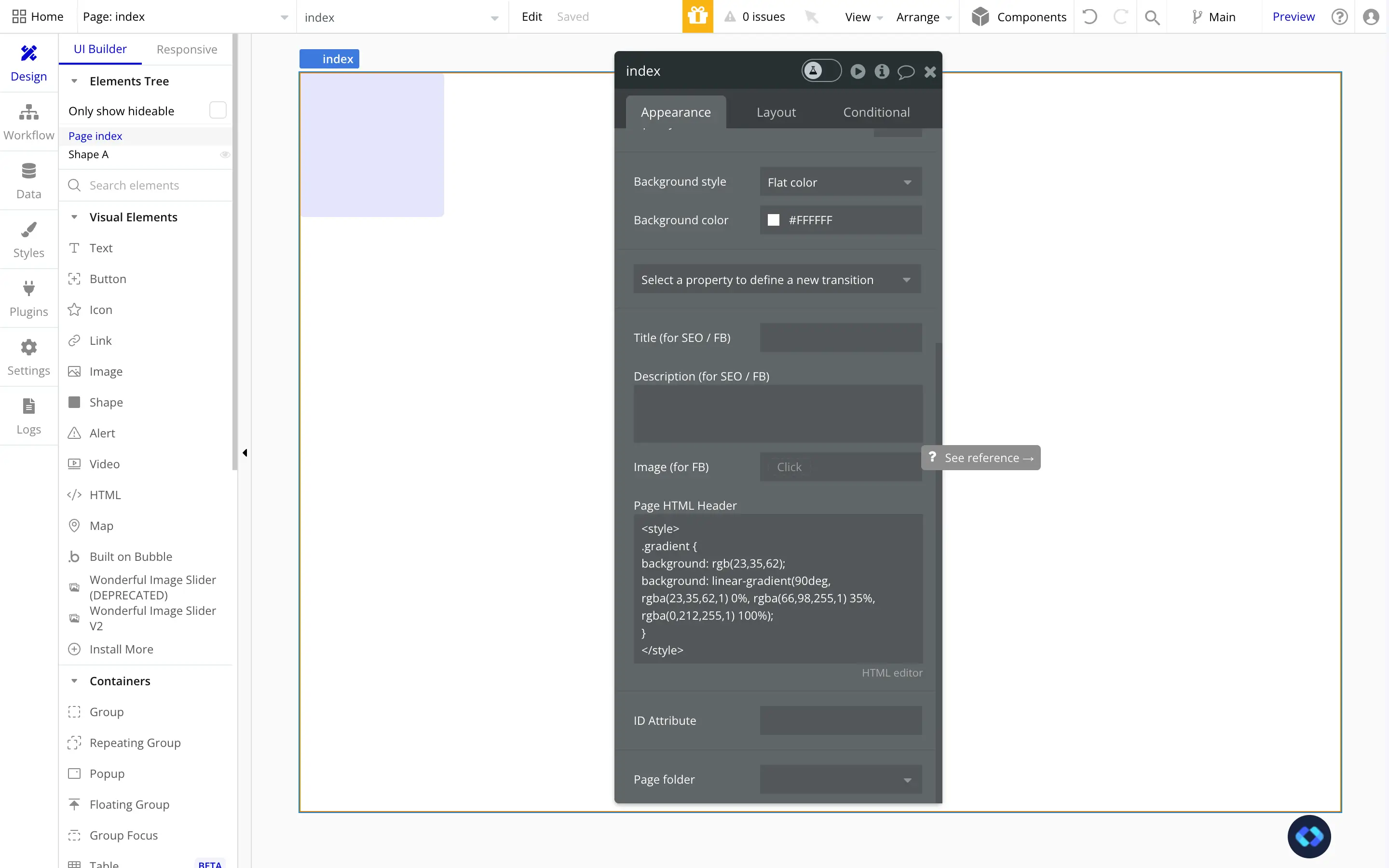 a screenshot of some custom css code in bubble.io