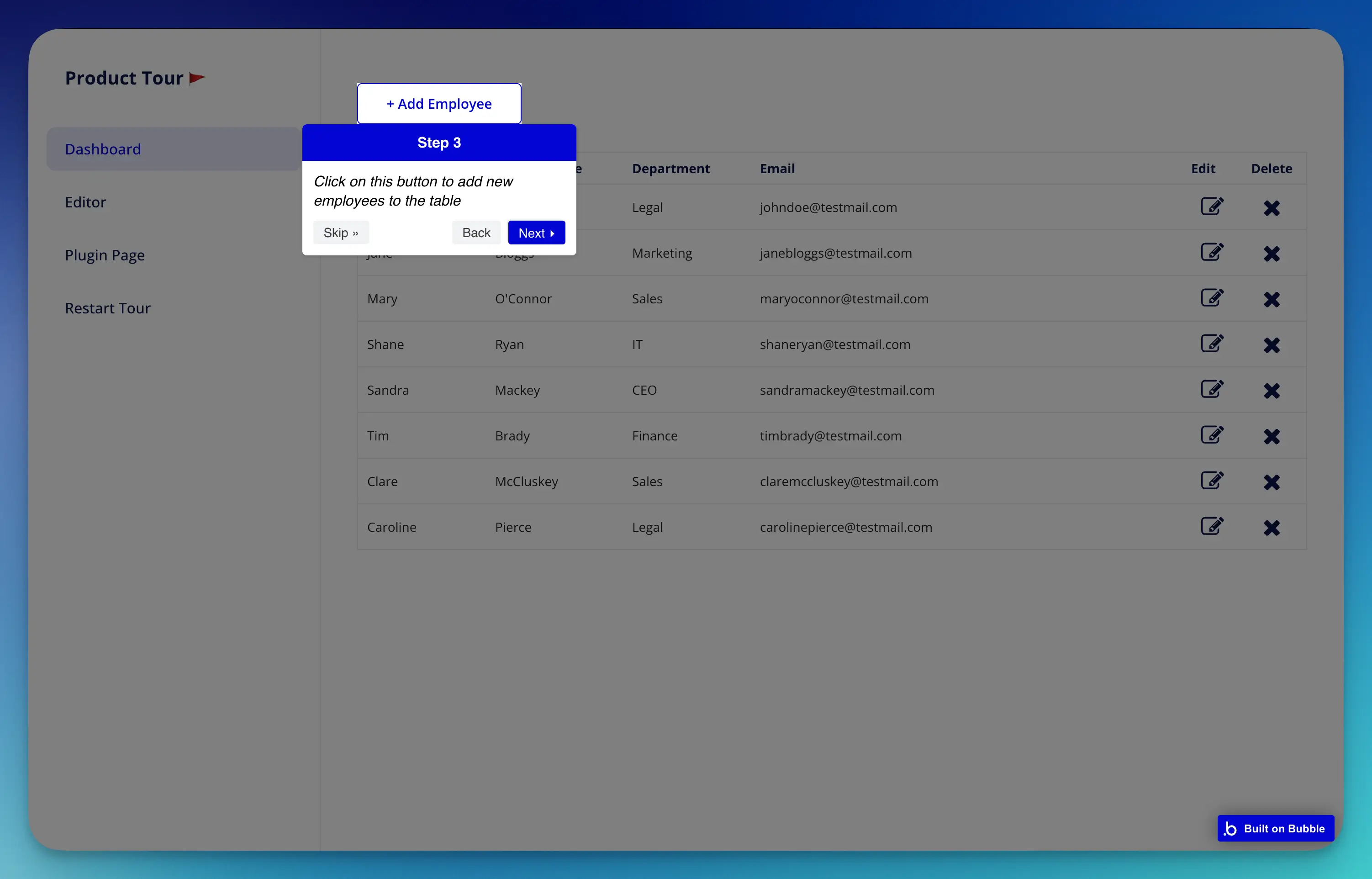 onboarding product tour plugin bubble.io
