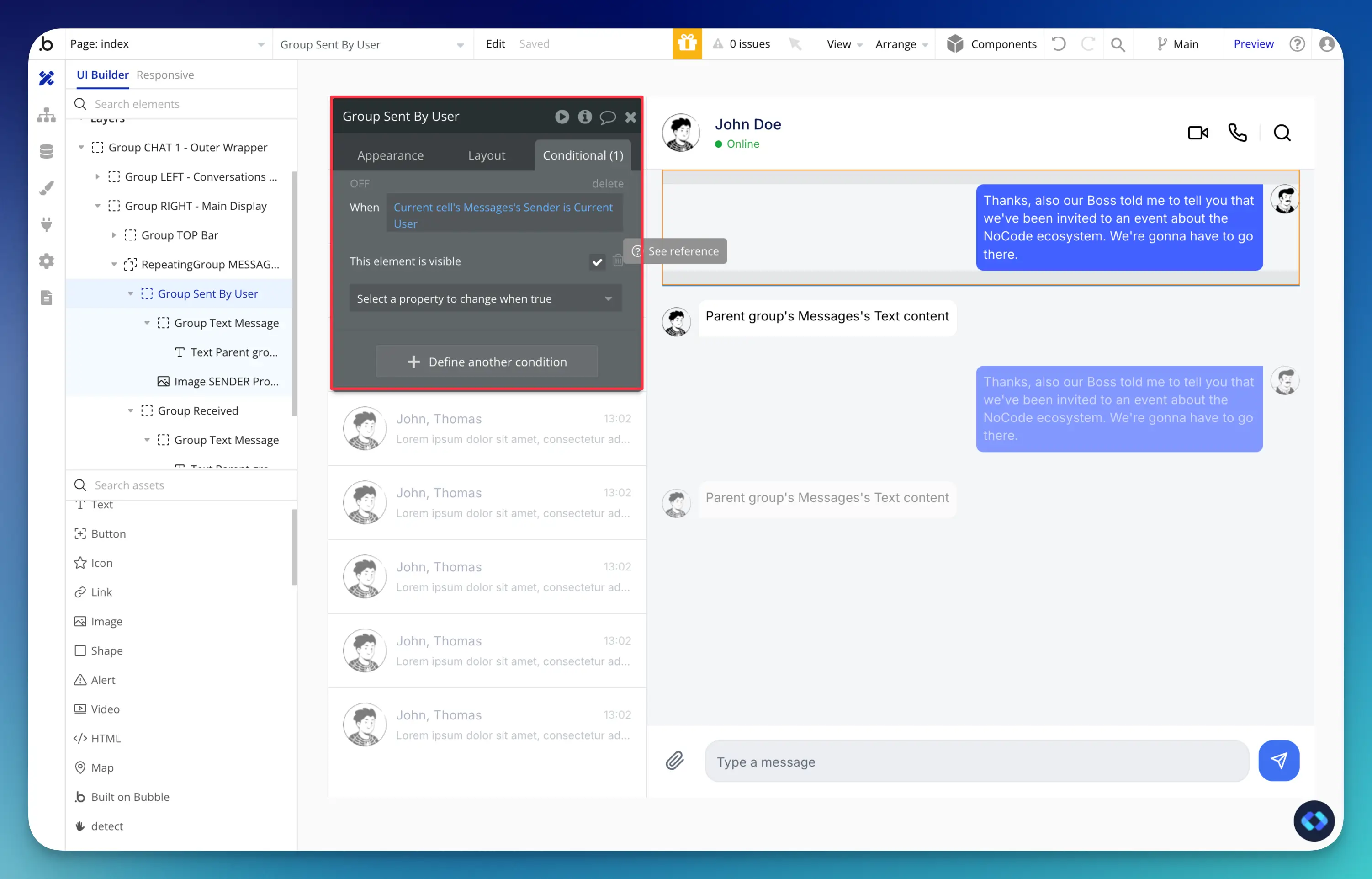 bubble.io real time messaging app