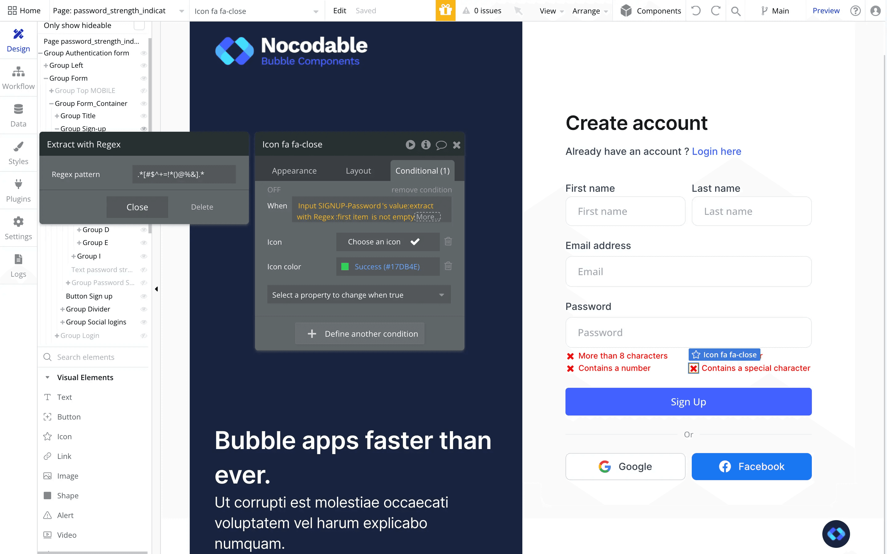 bubble.io detecting special characters in password