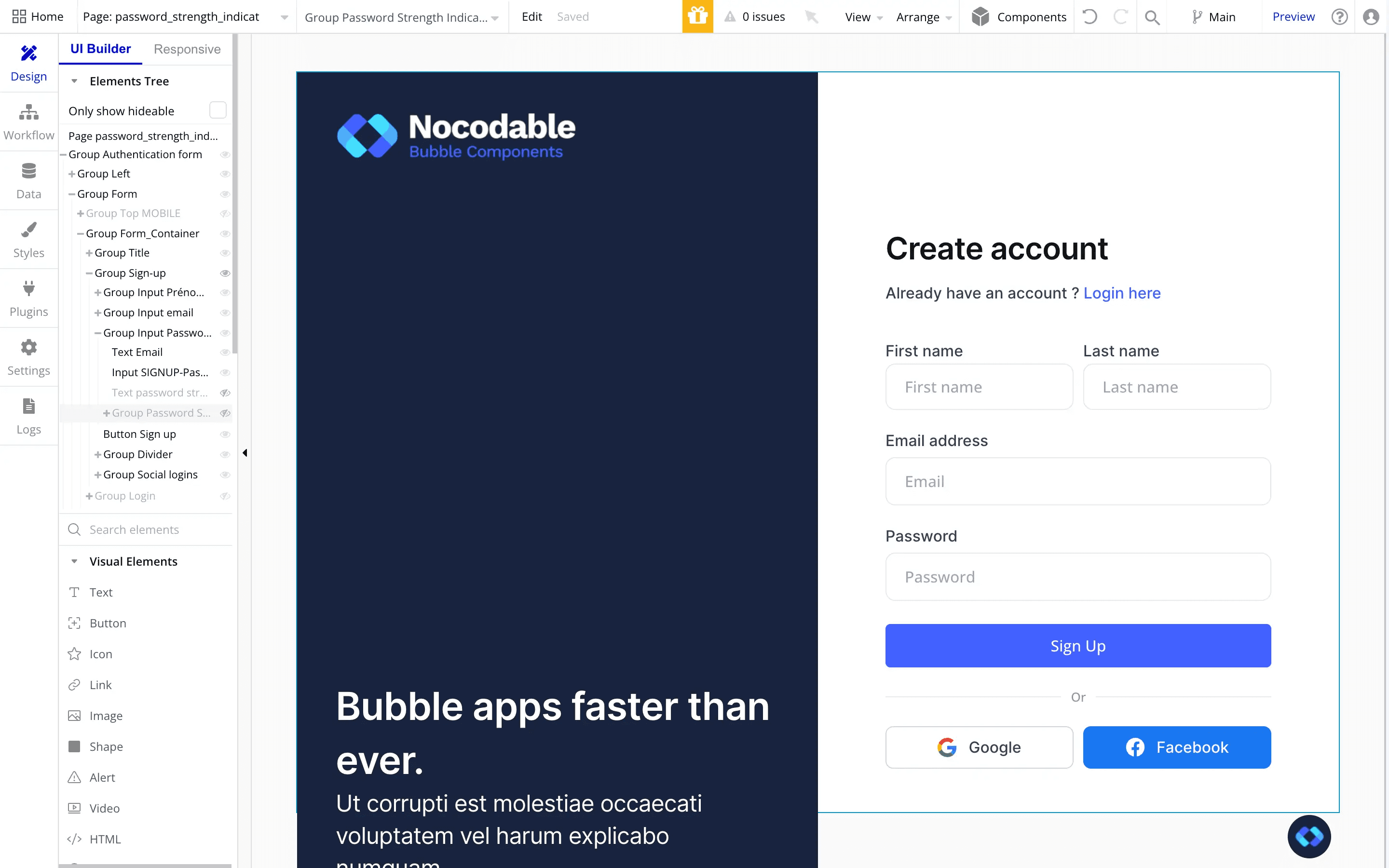 bubble.io login signup page template