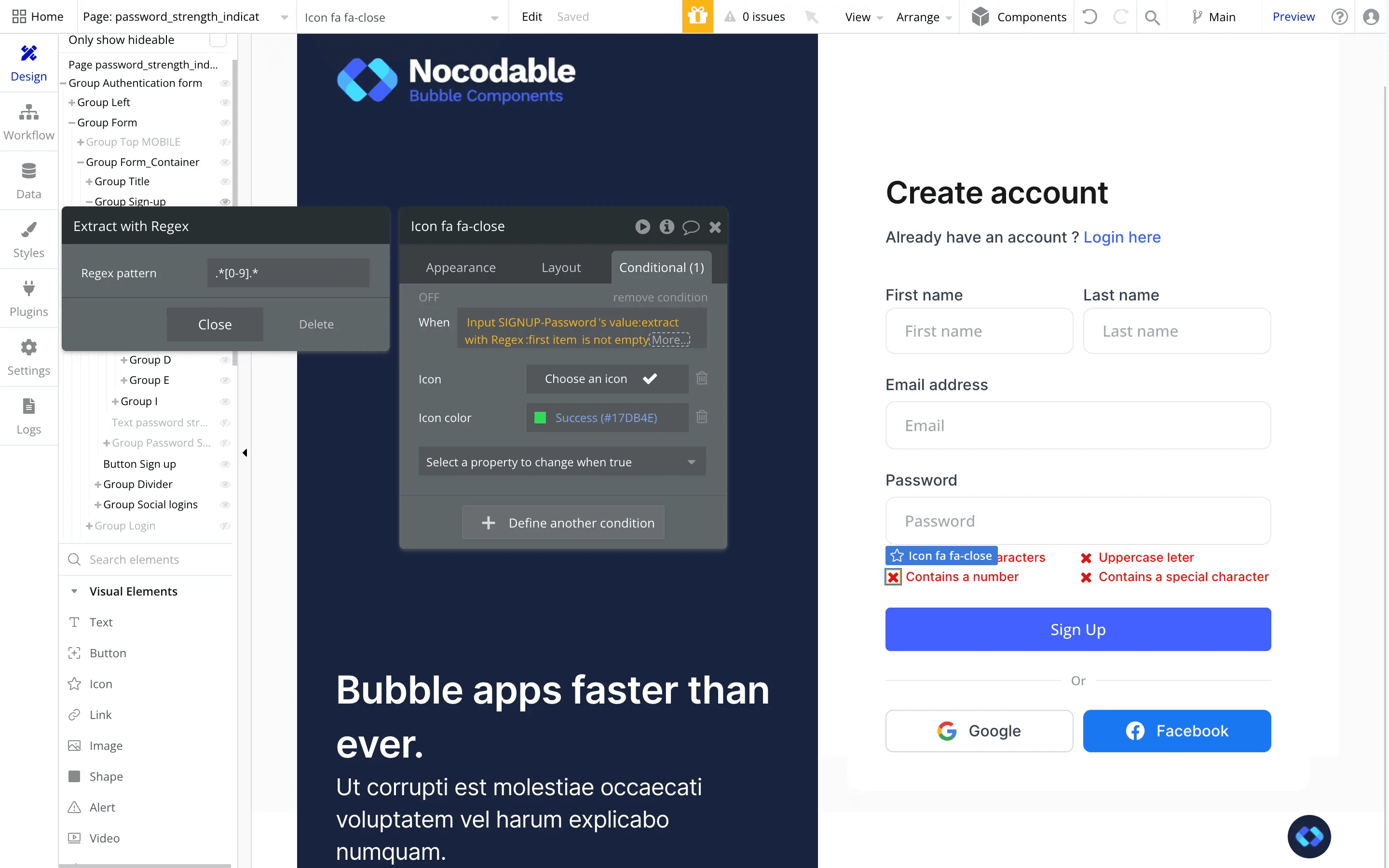 bubble.io detecting numbers in password