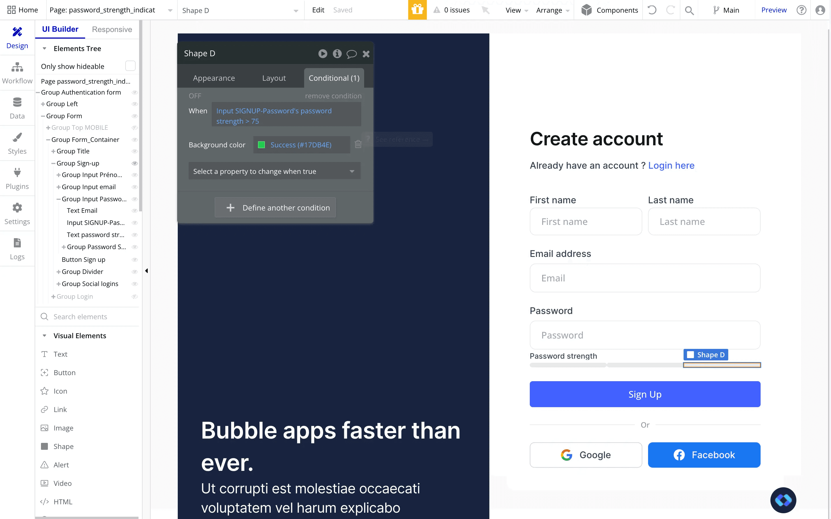 password robustness bubble.io