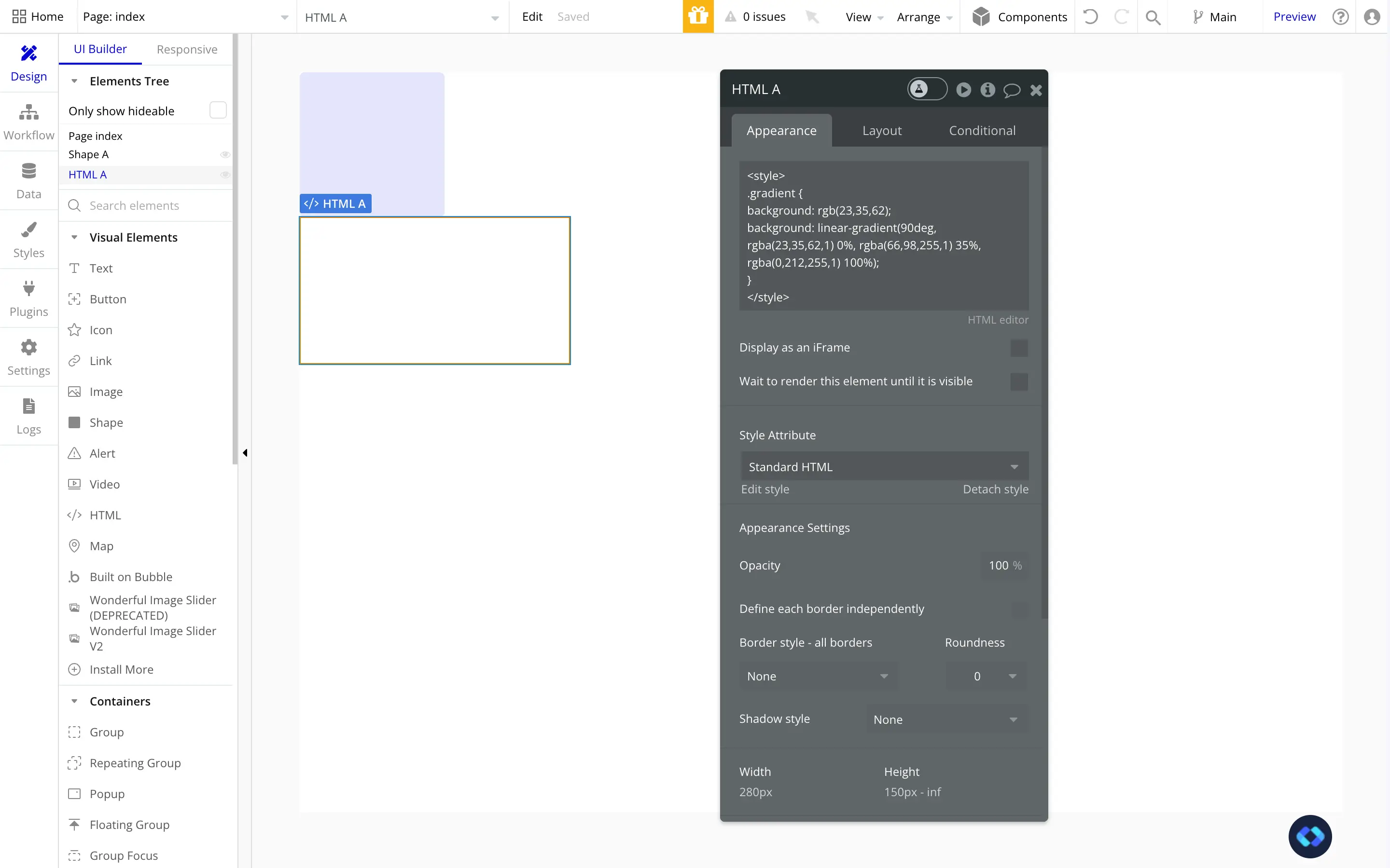 custom css bubble.io in html element