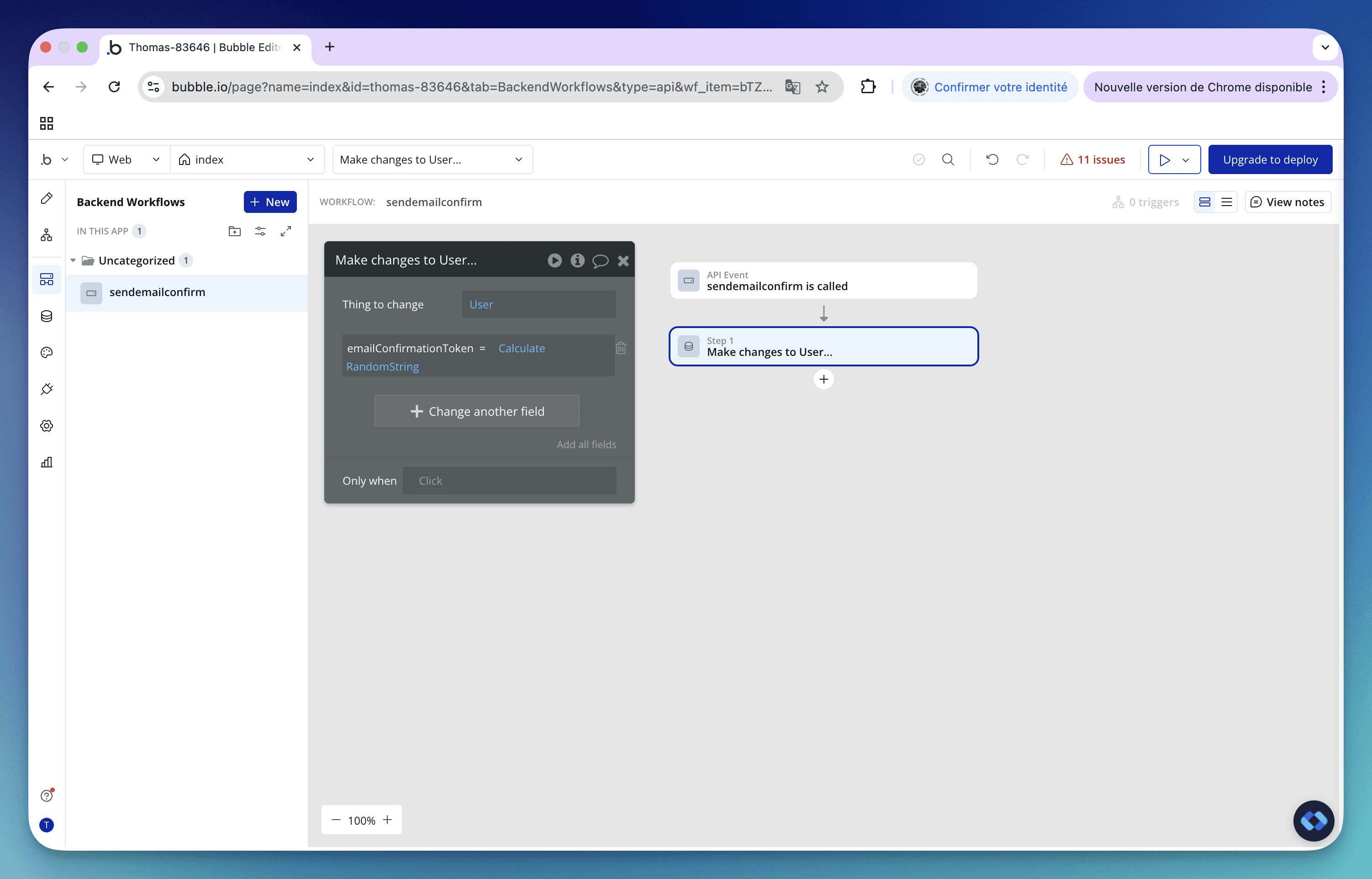 bubble.io generate email confirmation token