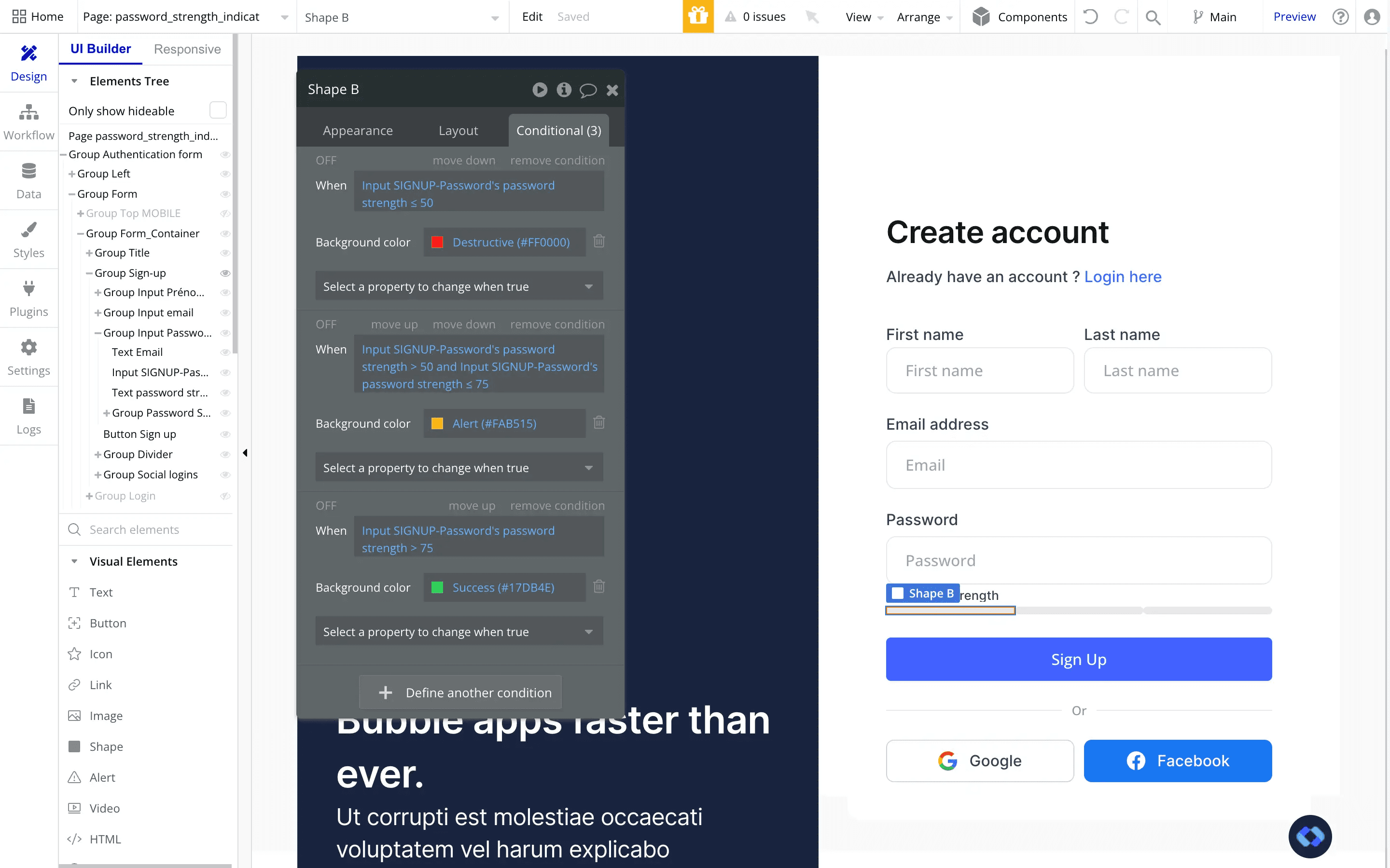 checking password strength in bubble.io