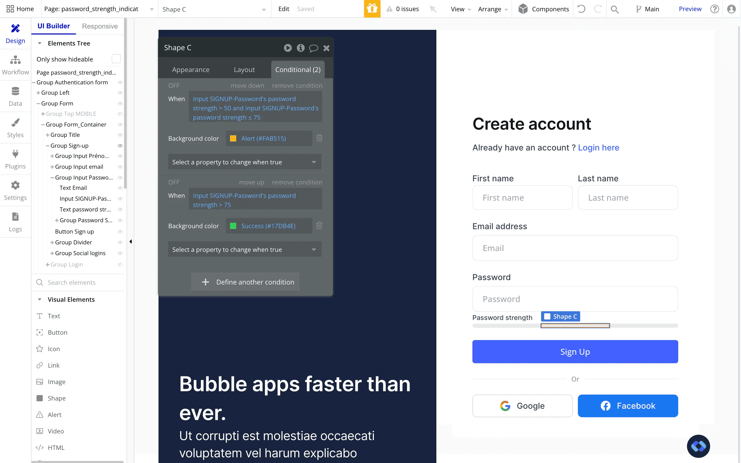 password strength plugin for bubble