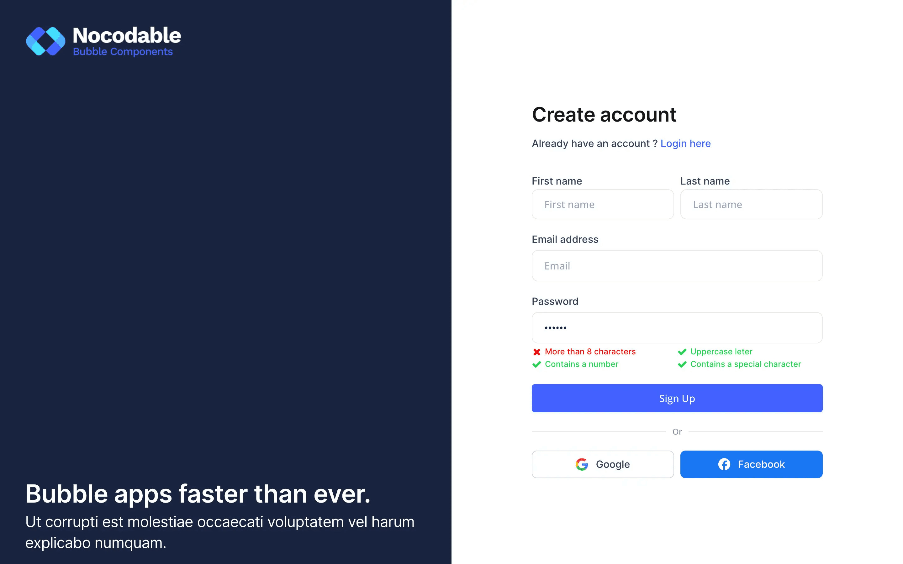 bubble.io password policy check