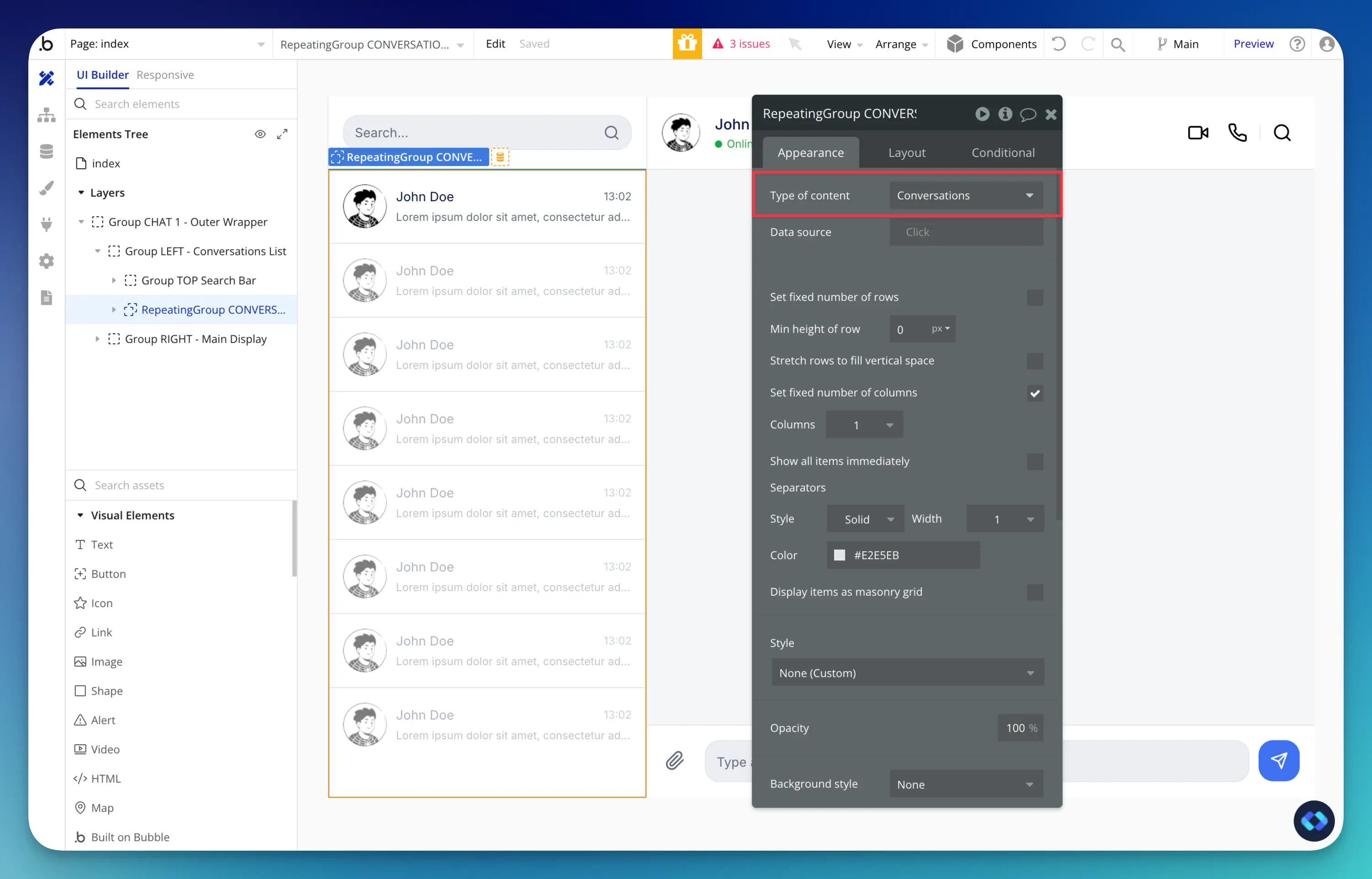 bubble.io chat conversations
