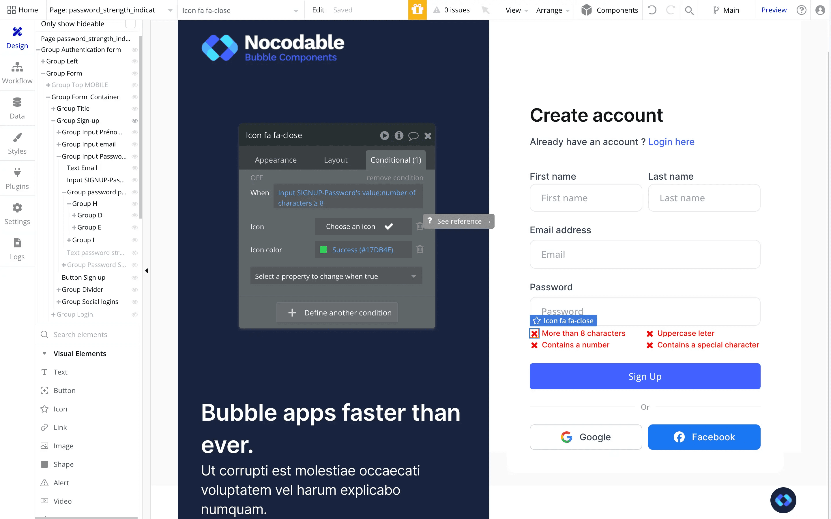 bubble.io password length