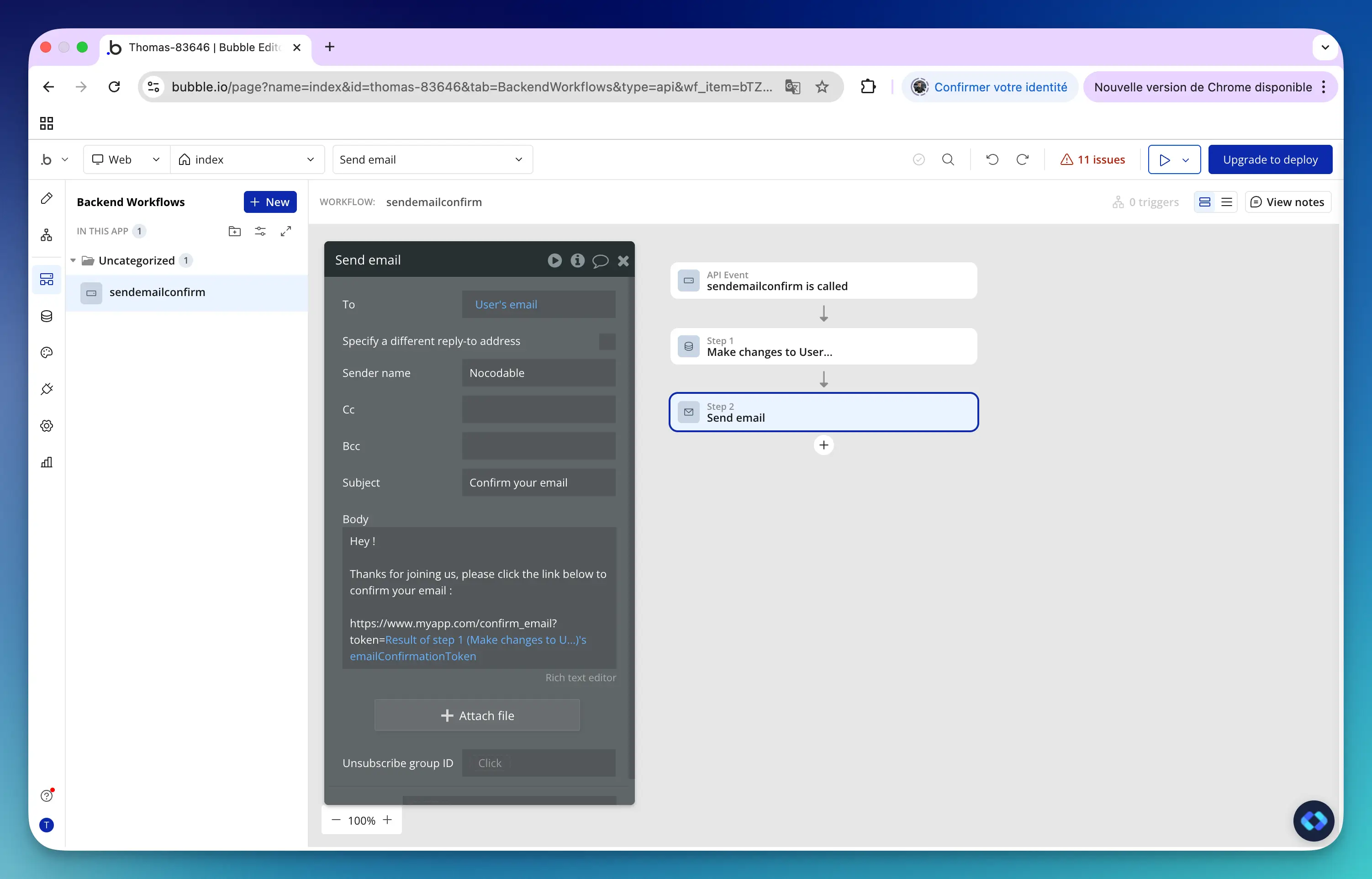 bubble.io send email action