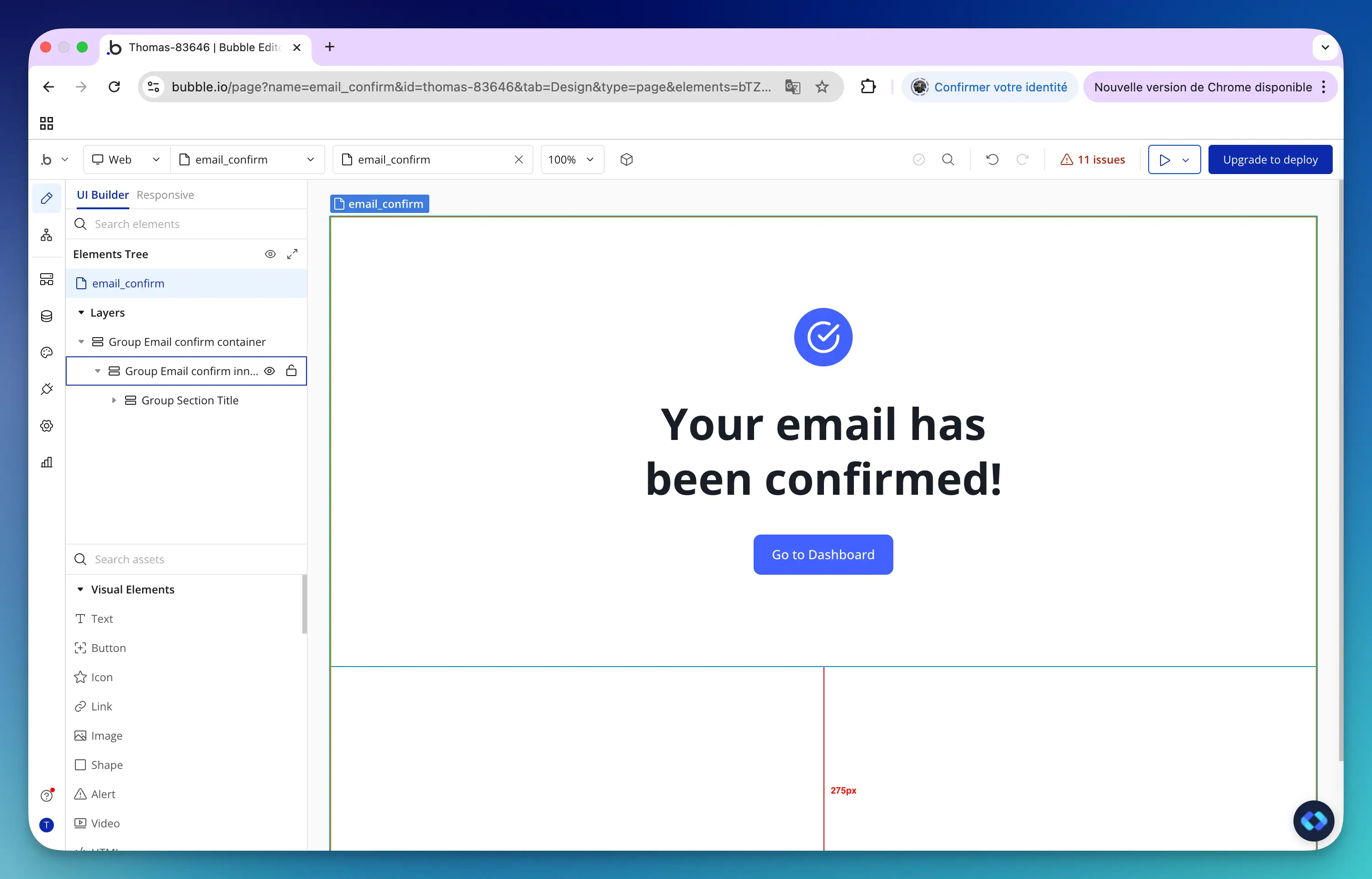 bubble.io email confirmation page