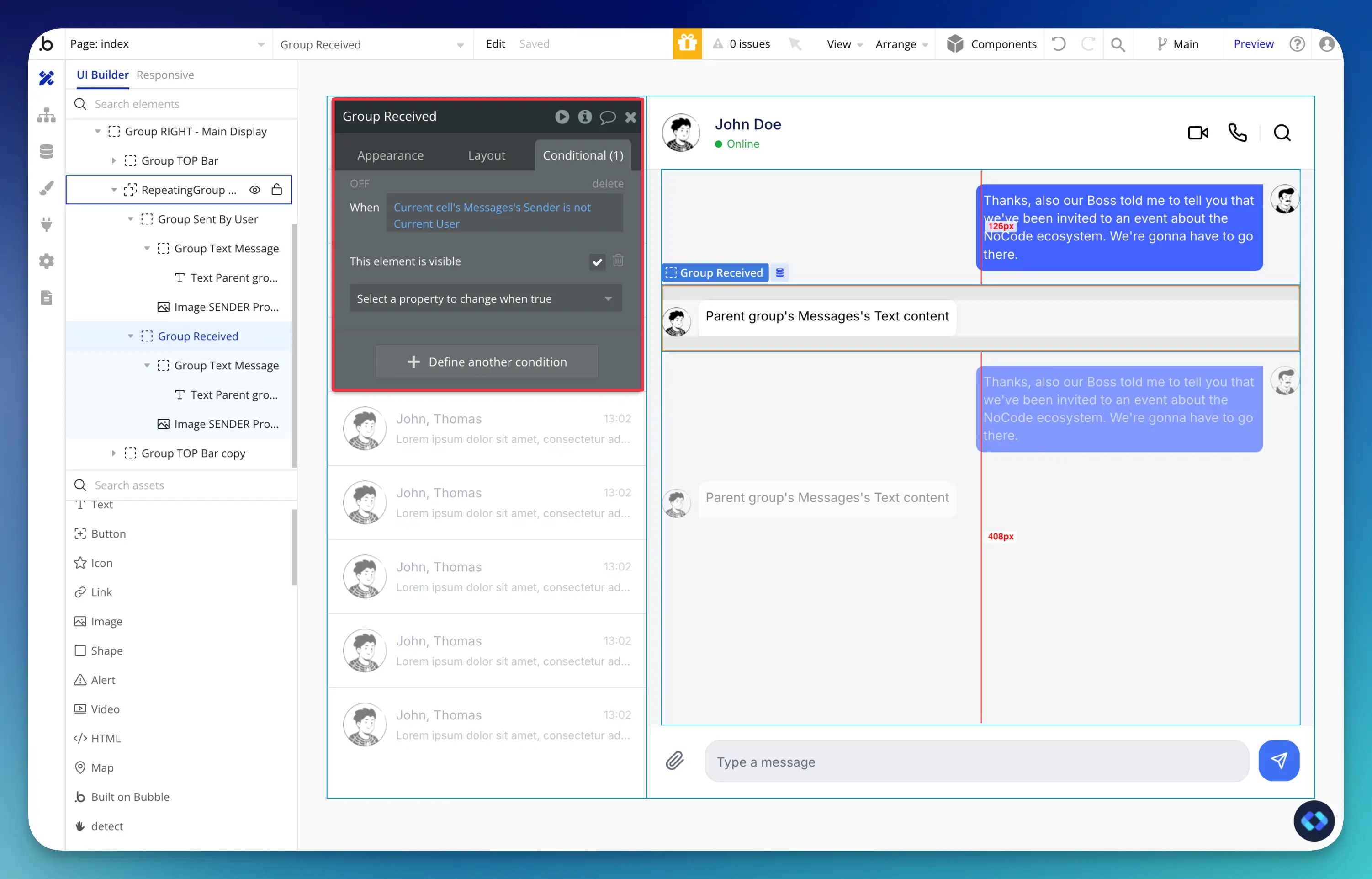 bubble.io send messages