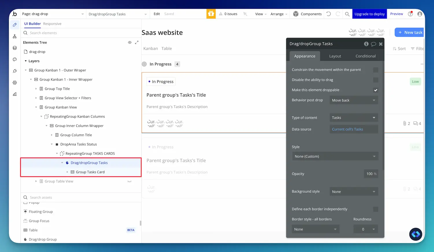 bubble.io drag and drop feature